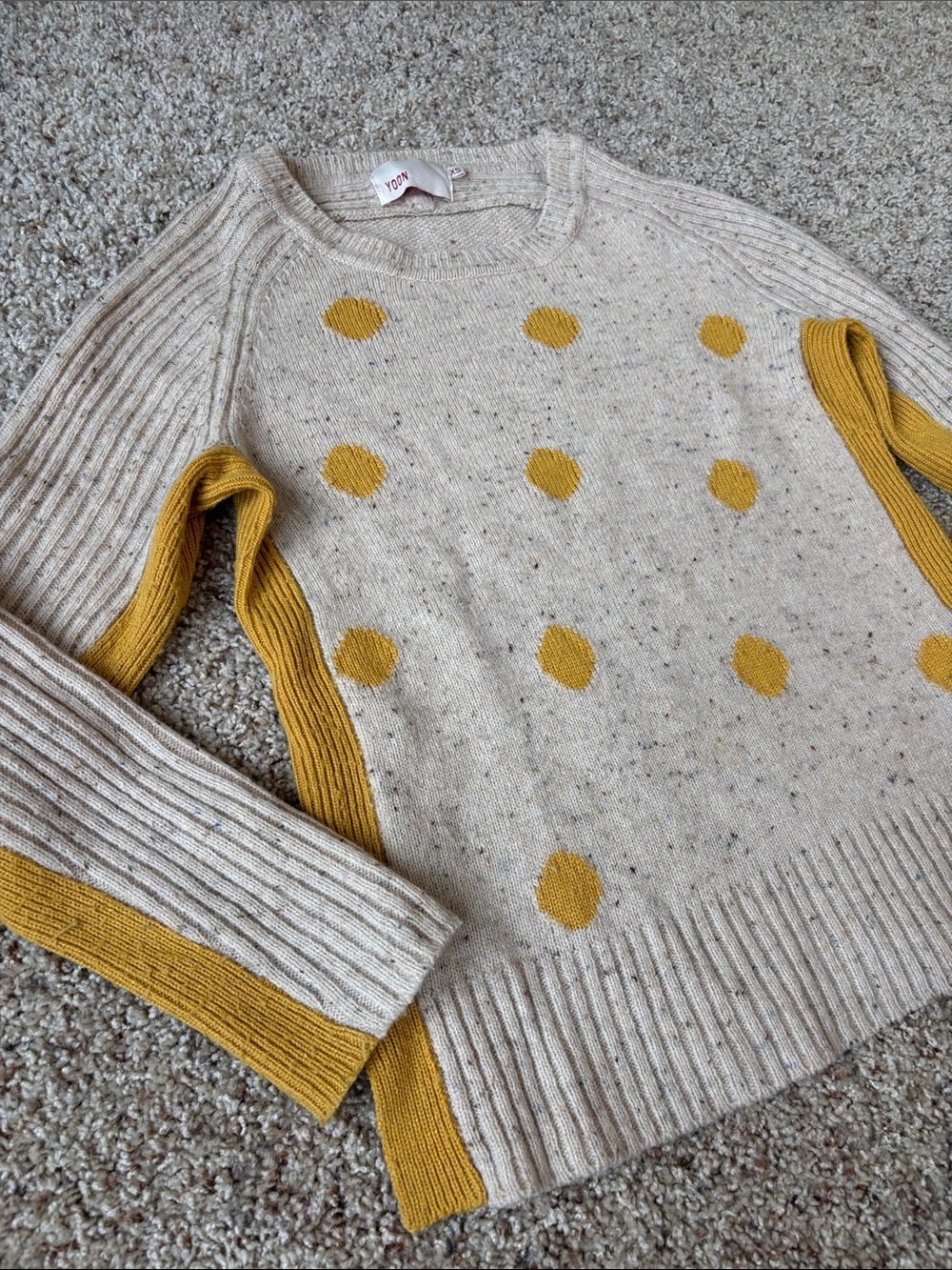 Yoon Cream Crewneck Sweater with Mustard Polka Dots Size XS